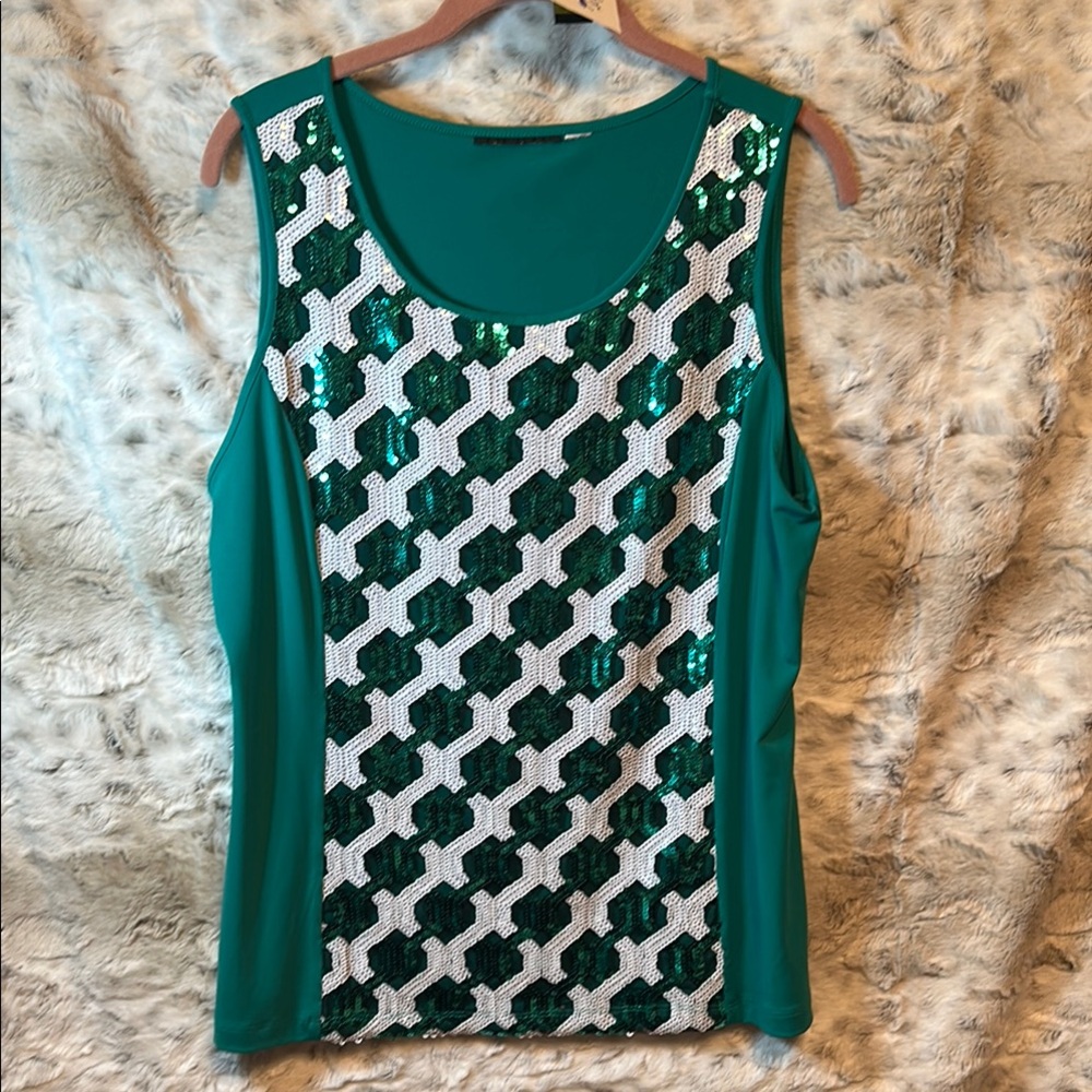 Bob Mackie Green Sequin Tank Top XL